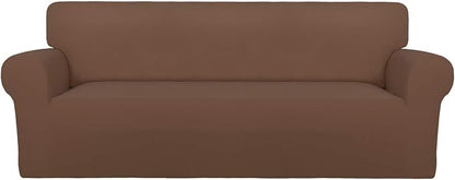 PureFit Stretch Couch Covers for Sofa Large Sofa Slipcovers Brown | 1-Piece Sofa Cover Washable Soft Couch Protector, Couch Slipcover with Non Skid Foam and Elastic Bottom for Kids, Dogs