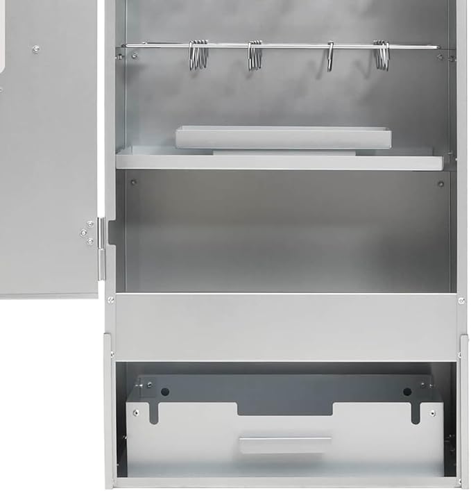 Outdoor BBQ Smoker Oven with Prep Table, Galvanized Steel Vertical Grill with Glass Window, Thermometer & Storage Shelves, 17.5 x 11.4 x 43.3 inch