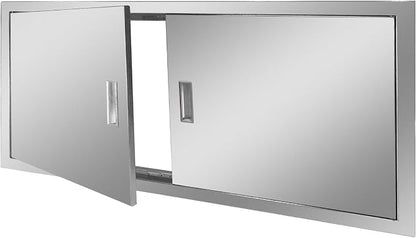 Outdoor Kitchen Door 42" W x 21" H Stainless Steel BBQ Double Access Door Flush Mount Vertical Wall Doors with Handle Suitable for Grilling Station Outside Cabinet Outdoor Kitchen