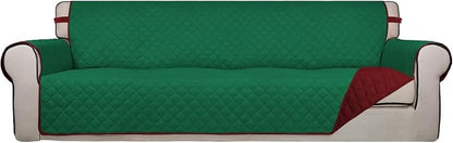 PureFit Reversible Quilted Couch Covers for Dogs Sofa Cover 4 Seater 88" | Green/Red, Water Resistant Couch Protector, Washable Pet Couch Cover with Non Slip and Elastic Straps For Kids