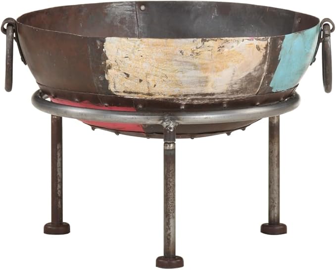 15.7 inch Iron Fire Pit, Rustic Round Fire Bowl for Outdoor Patio, Garden Backyard Wood Burning Heater with Carrying Handles