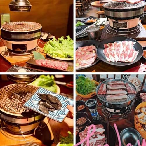 Table Top Round Clay Charcoal Stove, Japanese Ceramic Pottery Barbecue Stove, Outdoor Charcoal Stove with Wire Mesh Grill (A)