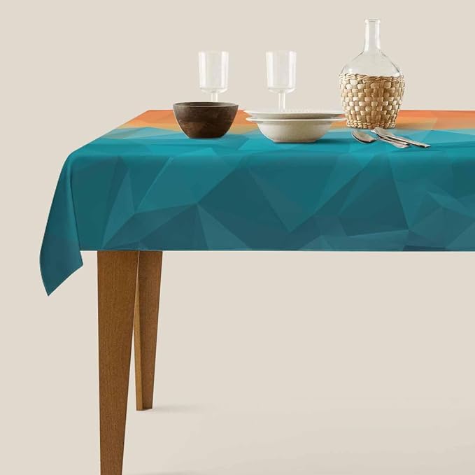 TKS MITLAN Colors Art Tablecloth Decor Blue Orange Triangular Polygonal Stereoscopic Gradient Table Cloth Dining Room Kitchen Table Cover 60" X 84" Oblong/Rectangle