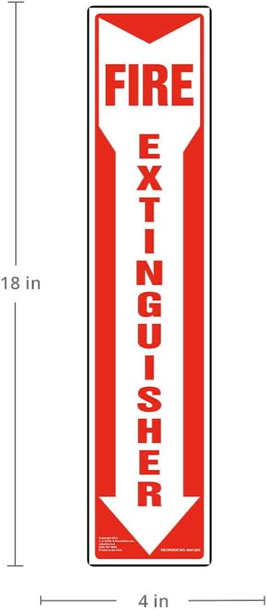 Fire Extinguisher Sign 5-pk. with Vertical Red & White Down Arrow, 4" x 18" Permanent Self Adhesive Vinyl with Rounded Corners, J. J. Keller & Associates, Inc.