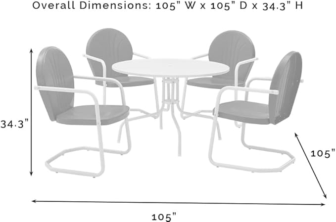 Crosley Furniture Griffith 5-Piece Outdoor Dining Set for 4, Retro Metal Round Patio Table and Chairs, Coral Red