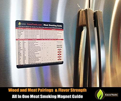 Cave Tools Meat Smoking Food Magnet Sheet with Wood Temperature Chart and Flavor Profile - Pitmaster BBQ Accessories for Smokers, Refrigerators and Metal Grills (Large)