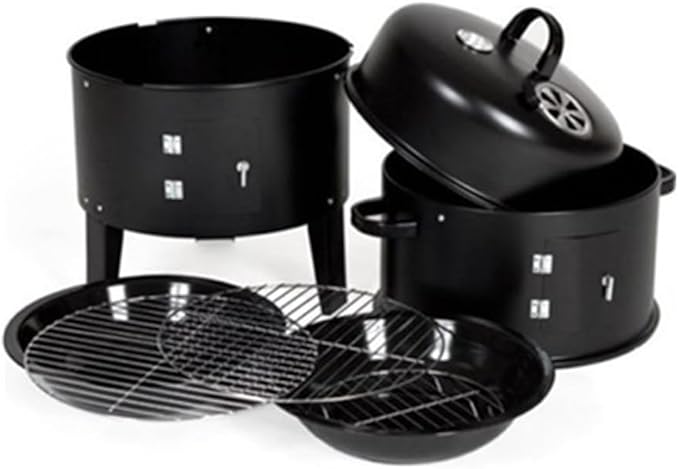 Vertical Charcoal Smoker with Built-in Thermometer BBQ Smoker Grill 2 Access Doors Round BBQ Grill for Parties Camping Outdoor Cooking