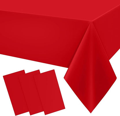 Smiry Disposable Table Cloth 3 Pack, 54 x 108 Inch Waterproof Plastic Tablecloth, Decorative Rectangle Table Covers for Party, Birthday, Picnic, Red