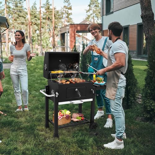 Portable Charcoal Grill 40" - Heavy-Duty Outdoor BBQ with Thermometer & Dual Doors, Perfect for Camping, Beach, Garden, Patio & Backyard - Black 116x57x108cm