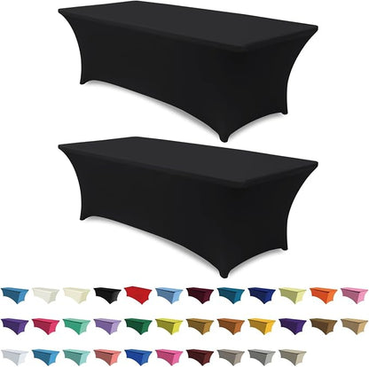 ABCCANOPY 2-Pack 6FT Spandex Table Covers, Stretch Fitted Tablecloth, Black | Rectangular Tight, Fitted, Washable and Wrinkle Resistant Table Protector for Wedding, Banquet,Birthday, Party, Event