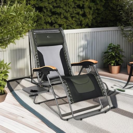 Portal Portable Zero Gravity Chair, Lounge Chair Outdoor Oversized Zero Gravity Chair Folding Lounge Chair with Adjustable Pillows and Cup Holder for Poolside Backyard and Lawn, Support 350lbs