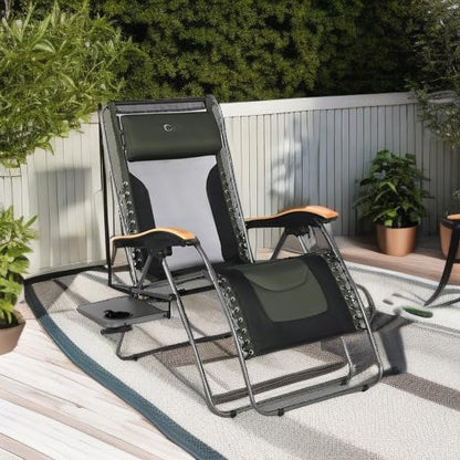 Portal Portable Zero Gravity Chair, Lounge Chair Outdoor Oversized Zero Gravity Chair Folding Lounge Chair with Adjustable Pillows and Cup Holder for Poolside Backyard and Lawn, Support 350lbs