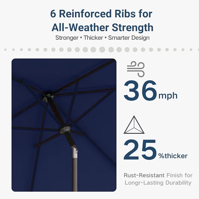 6.5' x 10' Rectangular Patio Umbrella Large Outdoor Market Umbrella w/UV Protection, Push Button Tilt and Crank Lift, Rectangle Table Umbrella for Garden, Deck, Pool, Patio, Navy Blue