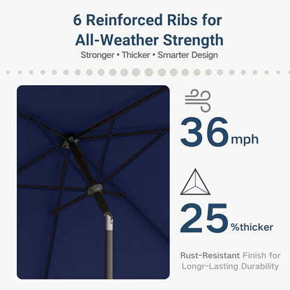 6.5' x 10' Rectangular Patio Umbrella Large Outdoor Market Umbrella w/UV Protection, Push Button Tilt and Crank Lift, Rectangle Table Umbrella for Garden, Deck, Pool, Patio, Navy Blue