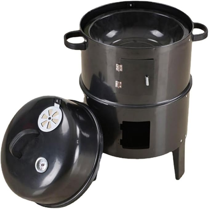 Outdoor double-layer grill, charcoal wood fired braising and smoking stove