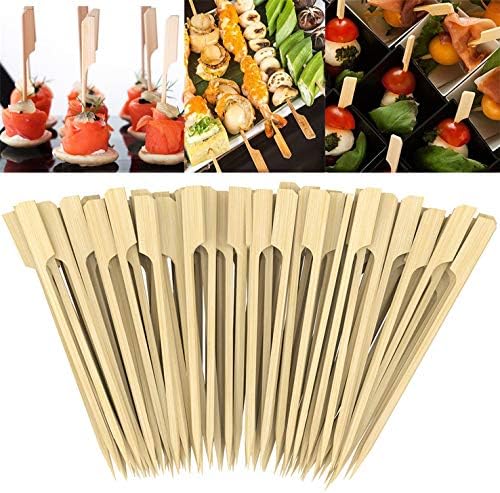 Gmark 100 Count Bamboo Paddle Skewers, 9 Inch Natural Flat Wooden BBQ Picks, Biodegradable Kabob Sticks for Grilling, Appetizers, Fruit, Meat & Shish Kebabs GM1077