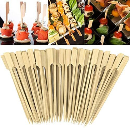 Gmark 100 Count Bamboo Paddle Skewers, 9 Inch Natural Flat Wooden BBQ Picks, Biodegradable Kabob Sticks for Grilling, Appetizers, Fruit, Meat & Shish Kebabs GM1077