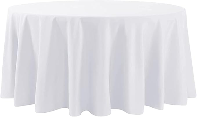1 Pack White Round Tablecloths 132 Inch for Dining Tables | Washable Decorative Linen Polyester Table Cover for Banquets Buffets Parties and Weddings
