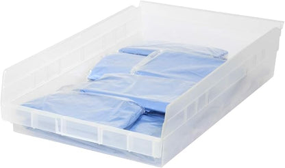 Akro-Mils 30178 Heavy Duty Plastic Shelf Bins, 18"x 11"x 4", Clear, 12-Pk | Heavy Duty Nesting Storage Bins for Garage, Closet, Refrigerator, Kitchen, Cabinet, Drawer Organization, Pantry Organization
