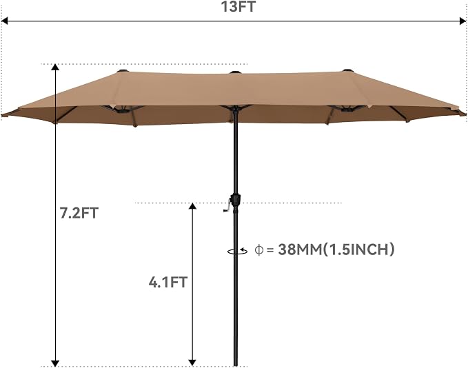 GREEN PARTY 13 ft Outdoor Patio Umbrella, Large Rectangular Table Umbrellas | Double-Sided, UV & Fade Resistant Canopy for Deck Poolside Garden Backyard, Market Umbrella with Crank & 1.5" Pole, Tawny