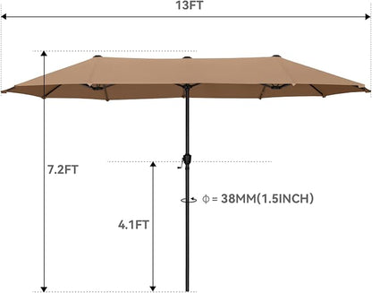 GREEN PARTY 13 ft Outdoor Patio Umbrella, Large Rectangular Table Umbrellas | Double-Sided, UV & Fade Resistant Canopy for Deck Poolside Garden Backyard, Market Umbrella with Crank & 1.5" Pole, Tawny