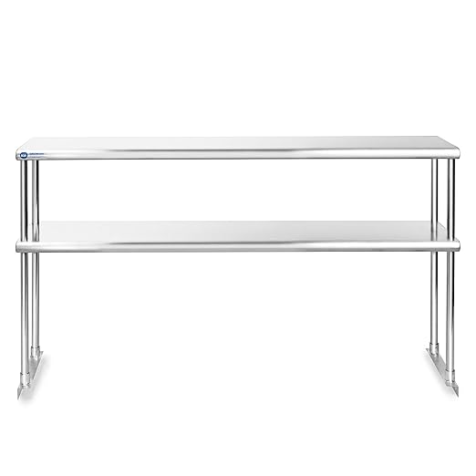 GRIDMANN NSF Stainless Steel Commercial 2 Tier Double Overshelf 60 in. x 12 in. for Kitchen Prep & Work Table