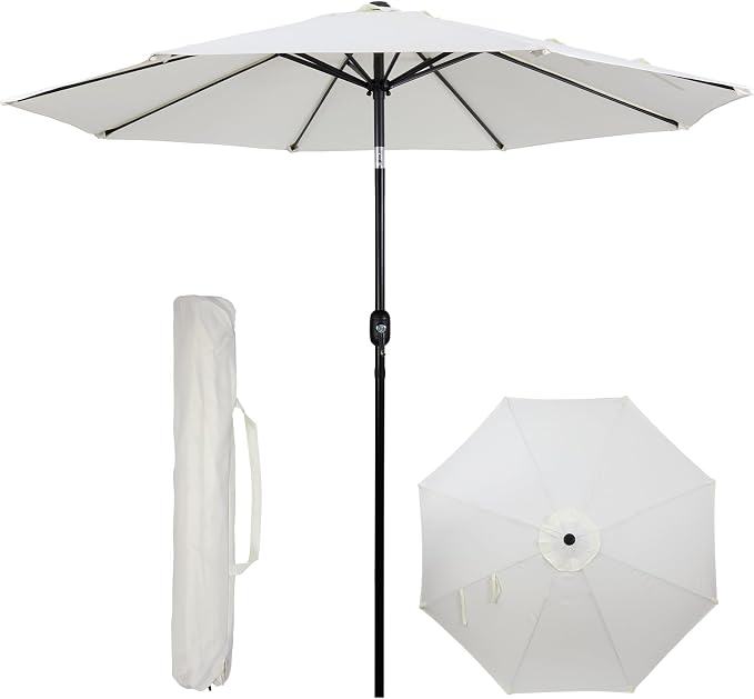 Backyard Expressions 9 ft. Patio Umbrella, Market Table Umbrella w/Tilt and Crank, 8 Ribs