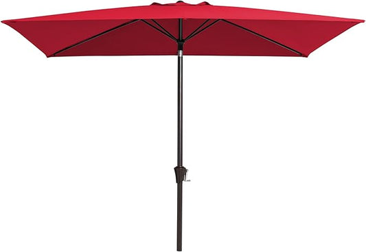 JEAREY 6.5x10ft Olefin Rectangular Patio Umbrella, Rectangle Outdoor Umbrellas with Auto Tilt Crank System, Market Table Umbrella UV Protection Fade-Resistant for Pool Deck Garden Yard, Red
