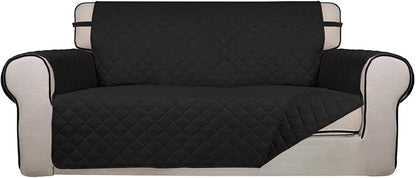 PureFit Reversible Quilted Couch Covers for Dogs Loveseat Sofa Cover 54" | Black/Black, Water Resistant Couch Protector, Washable Pet Couch Cover with Non Slip and Elastic Straps For Kids