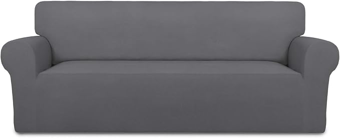 PureFit Stretch Oversized Couch Covers Fleece Sofa Slipcovers Gray | 1-Piece Sofa Cover Washable Soft Couch Protector, Couch Slipcover with Non Skid Foam and Elastic Bottom for Kids, Dogs