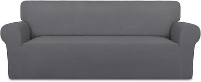 PureFit Stretch Oversized Couch Covers Fleece Sofa Slipcovers Gray | 1-Piece Sofa Cover Washable Soft Couch Protector, Couch Slipcover with Non Skid Foam and Elastic Bottom for Kids, Dogs