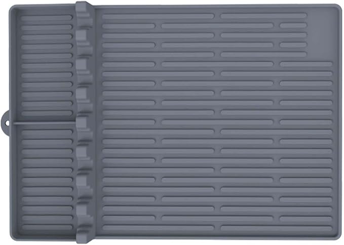 3 in 1 Grill Side Shelf Mat,Silicone Large Non-slip Grill Tool Mat for Blackstone,Utensil Rest with Drip Pad for Flat Top Grill Accessories, Outdoor Grill Utensils Holder for BBQ,Gray