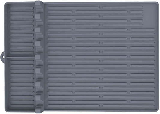 3 in 1 Grill Side Shelf Mat,Silicone Large Non-slip Grill Tool Mat for Blackstone,Utensil Rest with Drip Pad for Flat Top Grill Accessories, Outdoor Grill Utensils Holder for BBQ,Gray