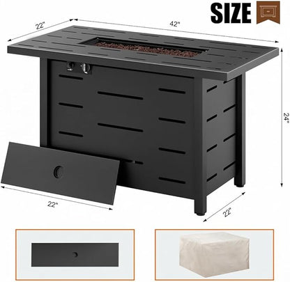 Shintenchi 42" Outdoor Propane Fire Pit 50,000 BTU Gas Fire Pit Table with Lid, Waterproof Cover, Rectangle Gas Firepit Table for Garden/Patio, CSA Certification, Black