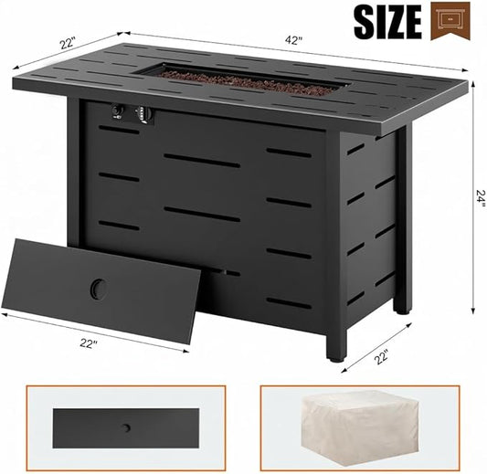 Shintenchi 42" Outdoor Propane Fire Pit 50,000 BTU Gas Fire Pit Table with Lid, Waterproof Cover, Rectangle Gas Firepit Table for Garden/Patio, CSA Certification, Black