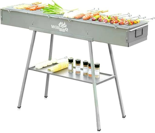 WILLBBQ Charcoal Grill Tailgate Parties, Patio, Beach Barbecues, Backyard Gatherings,Alloy Steel BBQ Barbecue Outdoor Grilling with Durable Support Frame and Dual Adjustable Vents (39.4x10.3x5.1 inch)
