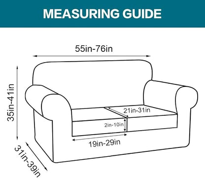Turquoize 3 Piece Sofa Covers for 2 Cushion Couch Sofa Slipcover Soft Couch Cover for Dogs-Washable Sofa Furniture Cover with 2 Individual Cushion Covers, Jacquard Fabric (Loveseat, Porcelain White)