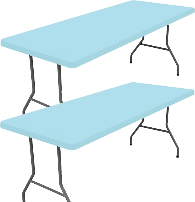 Moosfor 2 Pack Rectangle Spandex Fitted Table Cloth, 8FT Elastic Tablecloth | Washable Picnic Table Cover, Stretch Waterproof Table cloths for Party, Patio, Dining, Kitchen, 30" x 96", Baby Blue