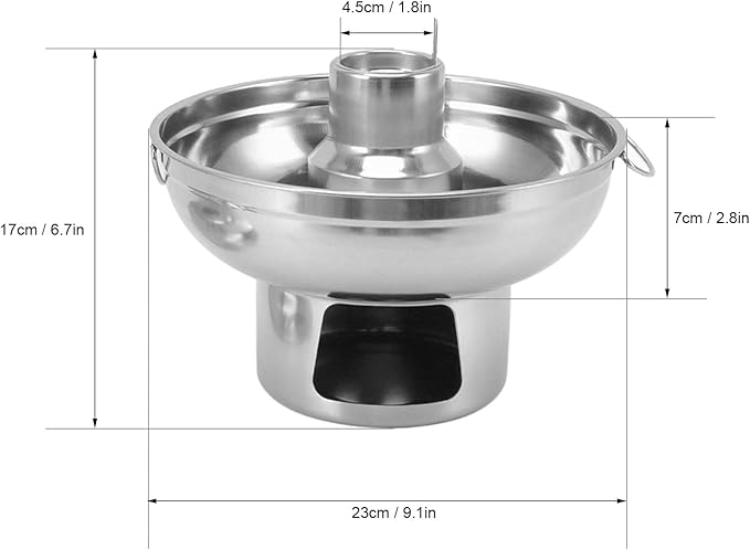 Stainless Steel Charcoal Hot Pot, 9.1" Round Dry Ice Pot for Milk Tea Desserts, Traditional Chinese Copper Style Noodle Pot for Camping Office Hotel, Portable Soup Cooker