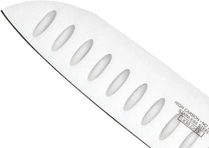 Mercer Culinary Millennia Colors Santoku Knife, 7-Inch Granton Edge, Red