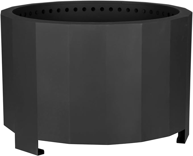 Merrick Lane Aries 27" Smokeless Firepit - Black Steel Finish - Wood Burning - Lightweight Portable Design - Waterproof Cover Included - No Assembly Required