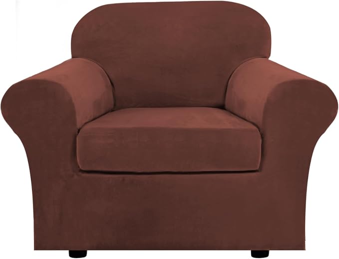 H.VERSAILTEX Rich Velvet Stretch 2 Piece Cover Chair Slipcover Sofa Cover Furniture Protector Couch Soft with Elastic Bottom Chair Couch Cover Width Up to 49 Inch (Chair, Burnt Brick)