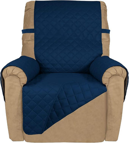 PureFit Reversible Quilted Oversized Recliner Sofa Cover, Water Resistant Furniture Protector, Washable Couch Cover with Elastic Straps for Kids, Pets (Small, Navy/Navy) | Navy/Navy, Water Resistant Couch Protector, Washable Pet Couch Cover with Non Sl...