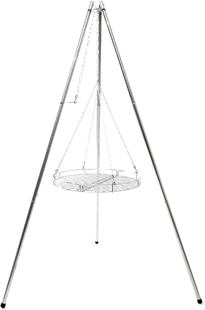 Charcoal Grills Outdoor Large Tripod Stainless Steel Barbecue Grill with Grill Net Camping Party BBQ Campfire Hanging Pot Bracket Outdoor Grill