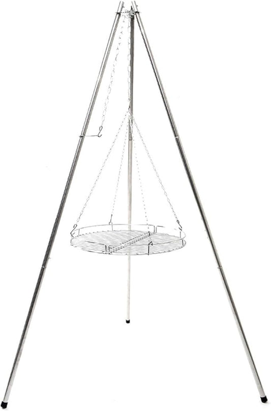 Charcoal Grills Outdoor Large Tripod Stainless Steel Barbecue Grill with Grill Net Camping Party BBQ Campfire Hanging Pot Bracket Outdoor Grill