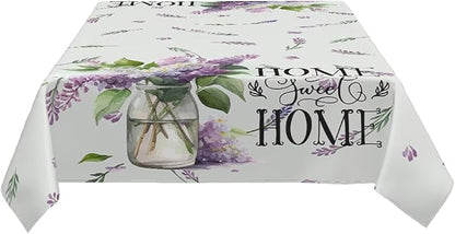 Decorative Rectangle Table Cloths Purple Lavender Leaves Home Sweet Home Tablecloth Table Cover for Dining/BBQ/Picnic/Coffee Table 52 X 70 Inches