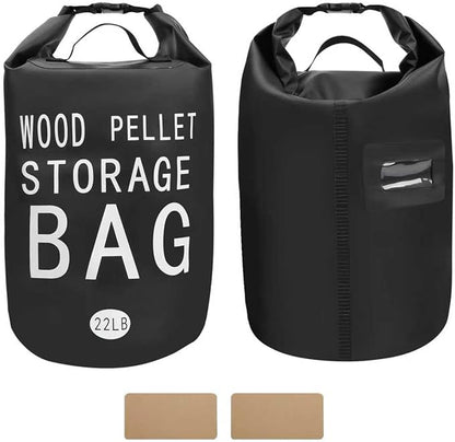 22LB Waterproof Wood Pellet Storage Bag - 500D PVC Charcoal Storage Container with Dual Handles, Label Pocket & Buckle Seal for Grill Smoker BBQ Outdoor Use (2, 22LB-Black)