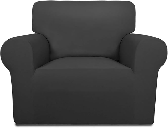 PureFit Super Stretch Chair Covers Fleece Couch Covers for Sofa Dark Gray | 1-Piece Spandex Couch Cover Soft Couch Protector, Sofa Cover Washable with Non Skid Foam and Elastic Bottom for Kids, Dogs