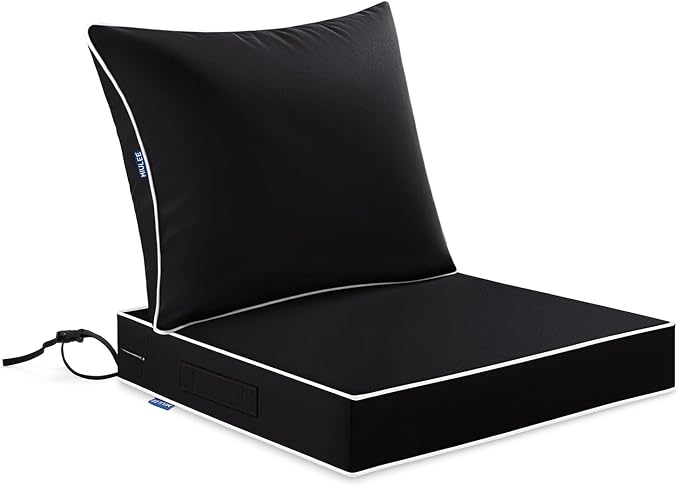 MIULEE Black Outdoor Seat Cushion 24x24 Inch Waterproof Cushion | Deep Seat and Back Cushion for Patio Furniture Chair Sofa Couch, Fade Resistant, Handle and Adjustable Straps