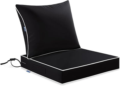 MIULEE Black Outdoor Seat Cushion 24x24 Inch Waterproof Cushion | Deep Seat and Back Cushion for Patio Furniture Chair Sofa Couch, Fade Resistant, Handle and Adjustable Straps